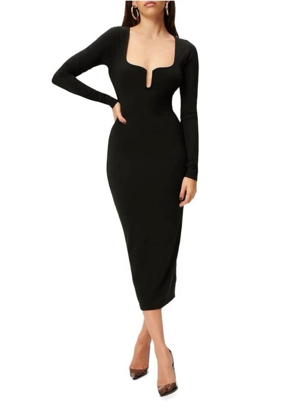 Good American U Ring Midi Dress Size 4 Black LBD
Style No. GDK0074